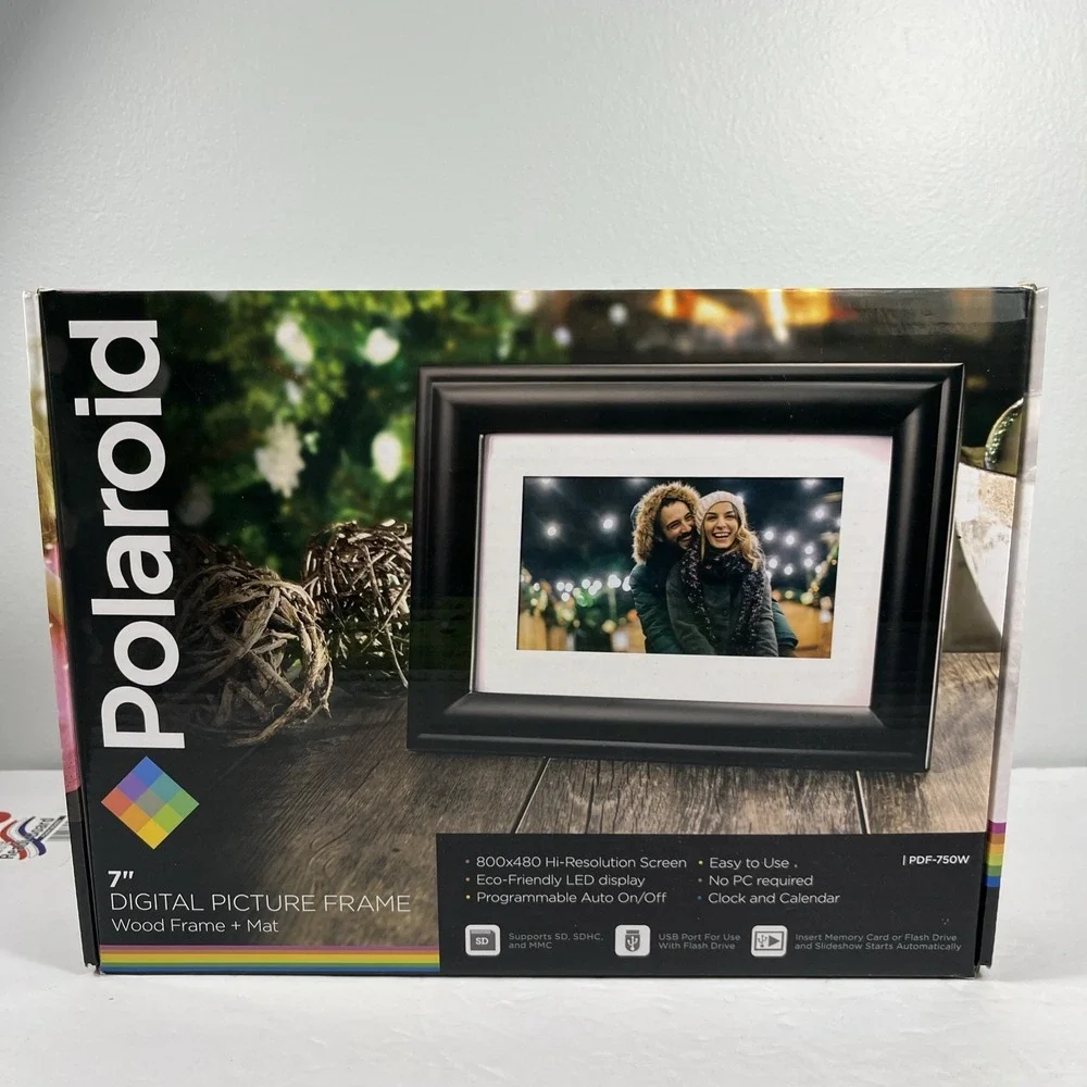 Polaroid Hi Res Digital Picture Frame Wood With Mat PDF-750W Pre-Owned Nice